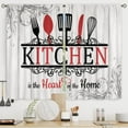 thumbnail image 1 of Rustic Country Farmhouse Kitchen Curtains Short Small Wooden Board Fork Spoon Rod Pocket Red Black White Funny Quotes Bedroom Living Room Treatment Fabric 2 Panels 27.5Wx39H Inch, 1 of 5