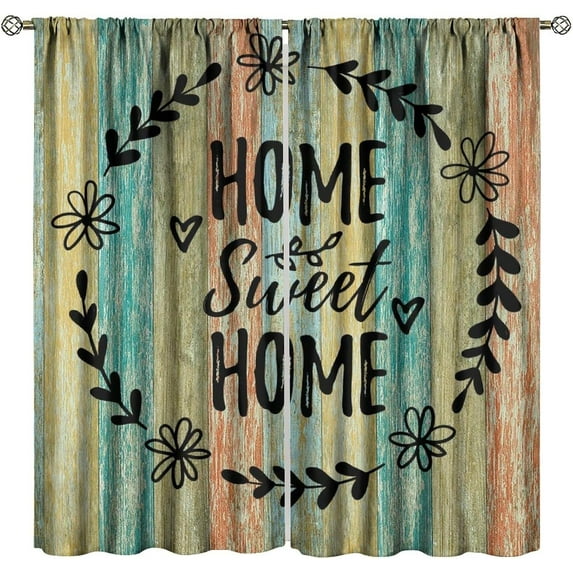 Rustic Country Farmhouse Wooden Curtains,Vintage Colorful Sweet Home Decor Spring Summer Floral Lemon Rod Pocket Window Treatment for Kitchen Living Room 21x54in,2 Panel Set