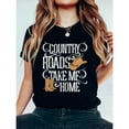thumbnail image 1 of Rustic Country Graphic Tee, Tops Has Centered "COUNTRY ROADS TAKE ME HOME" & Cowboy Hat - Boots Design, Round Neck Regular Fit T - shirts, Size(S - 5XL), 1 of 5