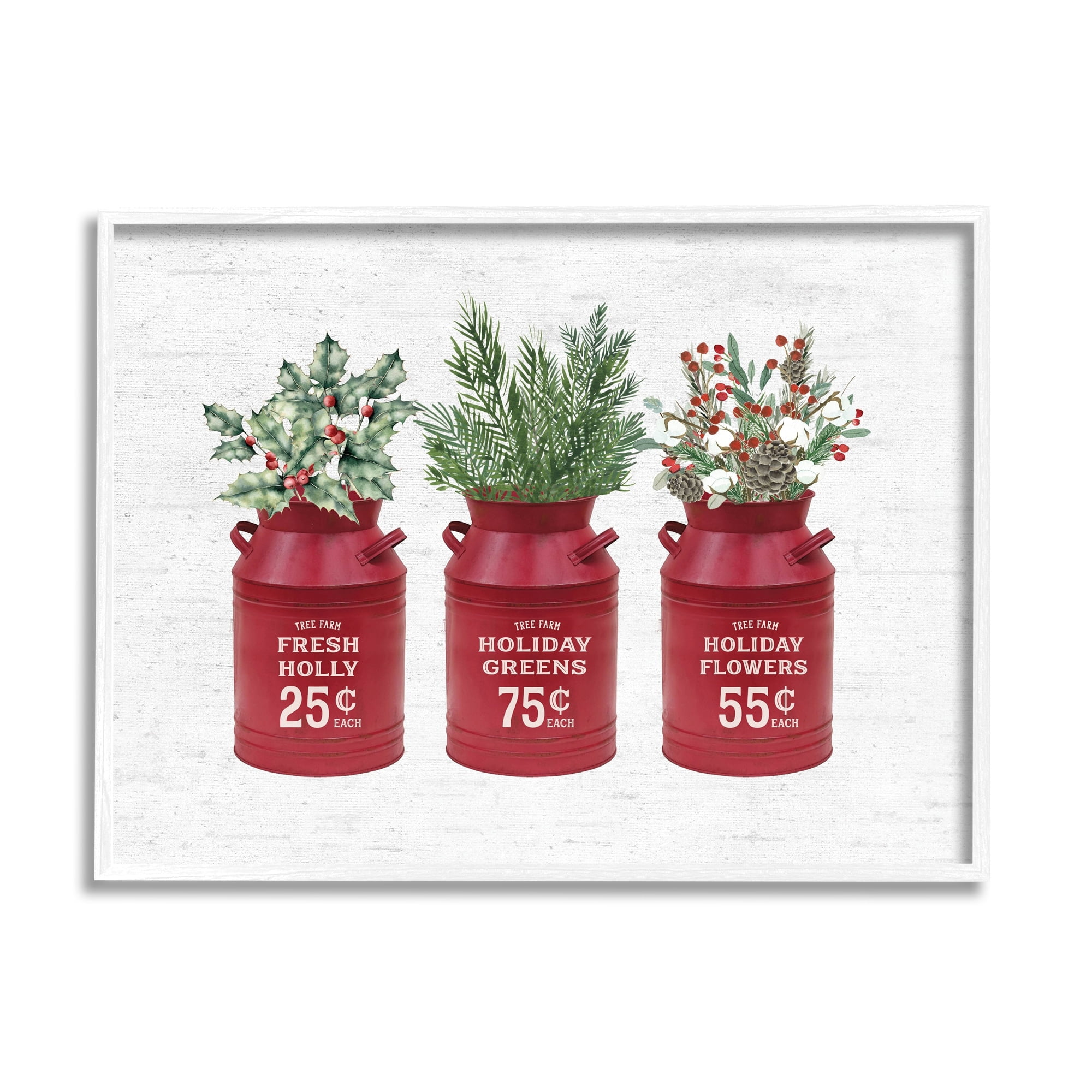 Rustic Country Jugs Festive Holiday Holly Sprigs Botanical & Floral Graphic Art Framed Art Print Wall Art