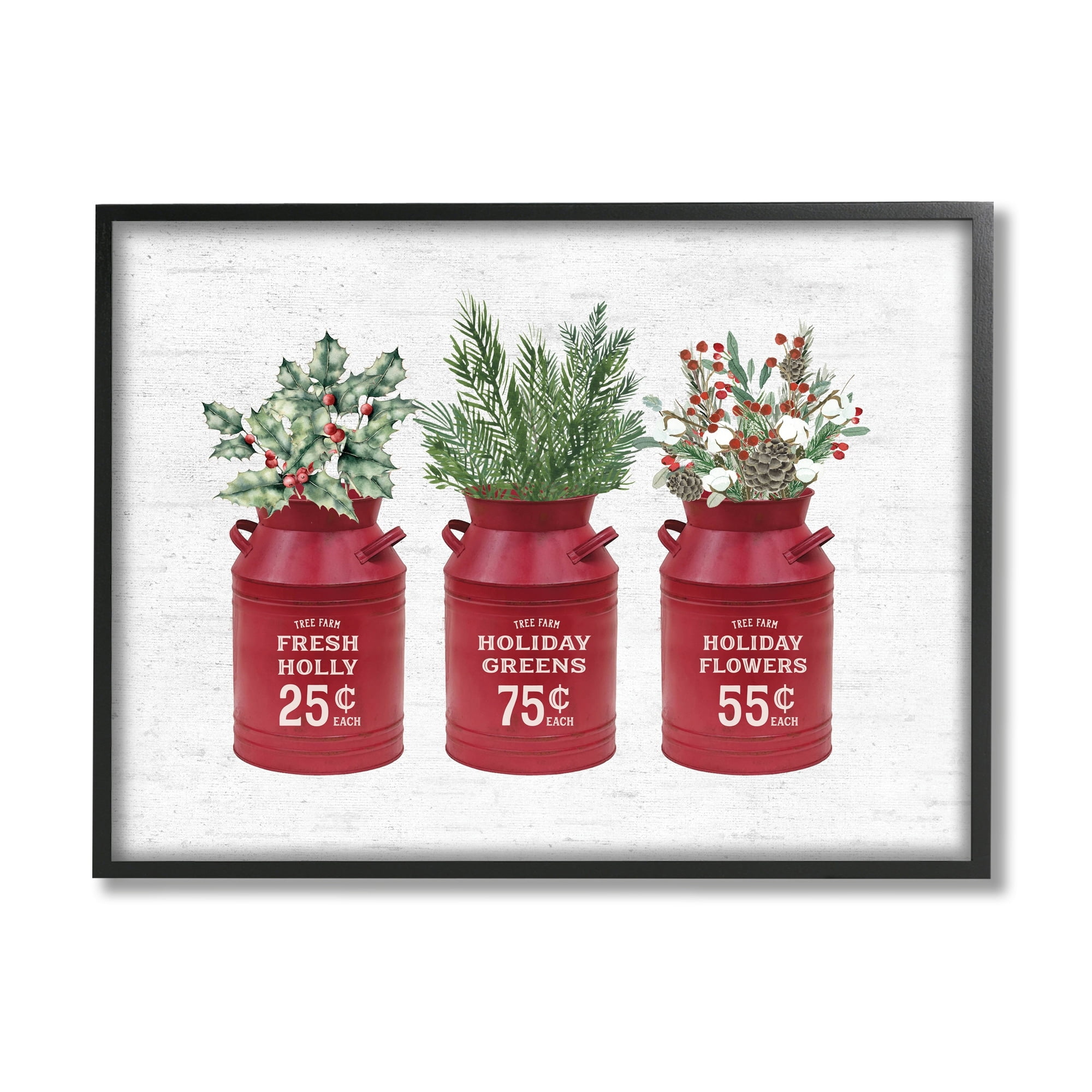 Rustic Country Jugs Festive Holiday Holly Sprigs Botanical & Floral Graphic Art Framed Art Print Wall Art