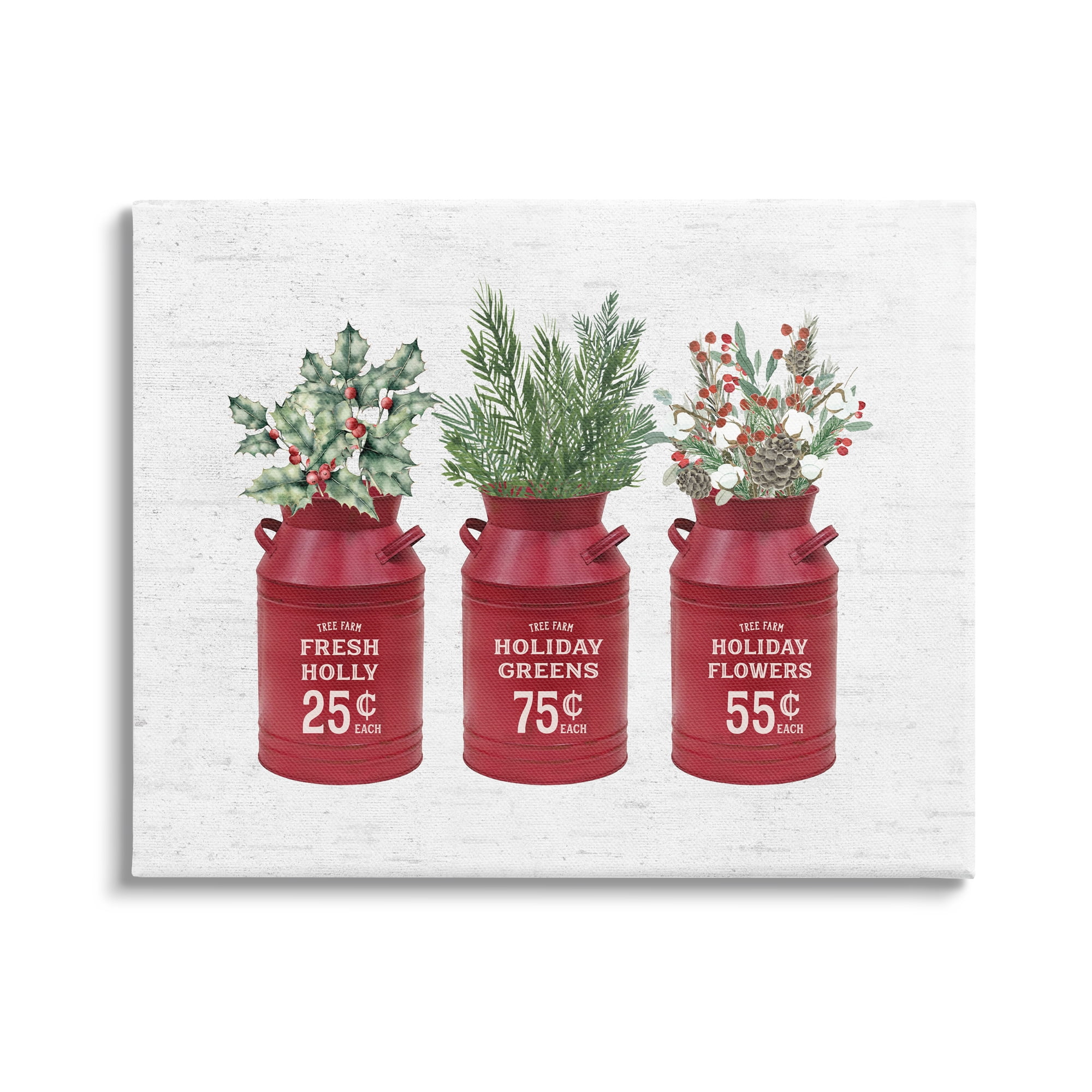 Rustic Country Jugs Festive Holiday Holly Sprigs Botanical & Floral Graphic Art Gallery-Wrapped Canvas Print Wall Art