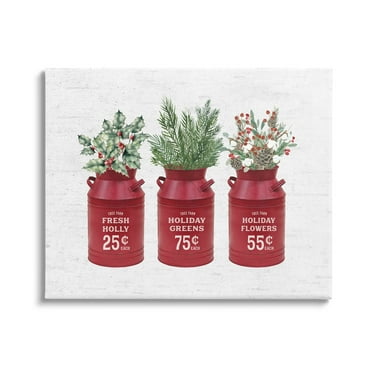 Rustic Country Jugs Festive Holiday Holly Sprigs Botanical & Floral Graphic Art Gallery-Wrapped Canvas Print Wall Art