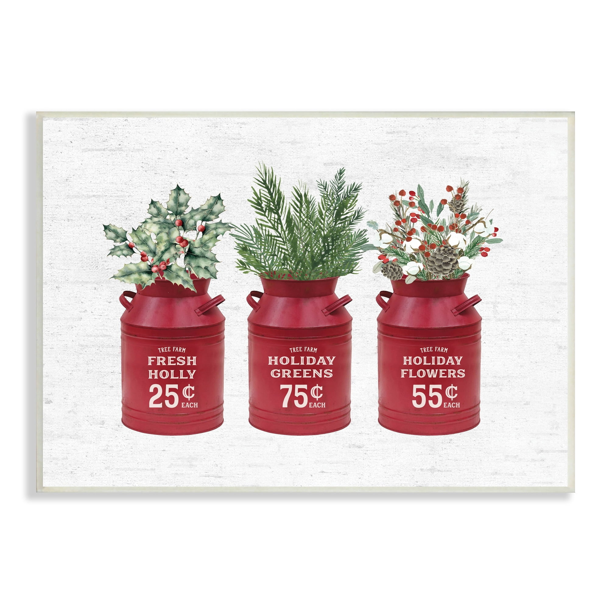 Rustic Country Jugs Festive Holiday Holly Sprigs Botanical & Floral Graphic Art Unframed Art Print Wall Art