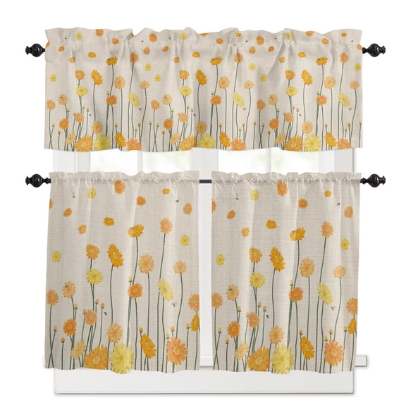 Rustic Country Kitchen Curtains Valances and Tiers Set of 3, 24 Inch Length Tier Curtains and Valance Rod Pocket Valance Curtains Set for Kitchen Bathroom Small Windows