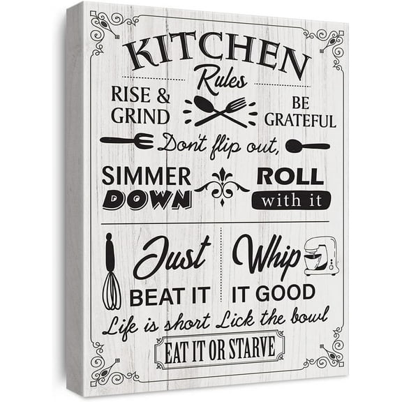 Rustic Country Kitchen Quotes Canvas Wall Art Funny Kitchen Canvas Prints Framed Cooking Paintings Artwork Ready to Hang Home Wall Decor 15x11.5 Inches