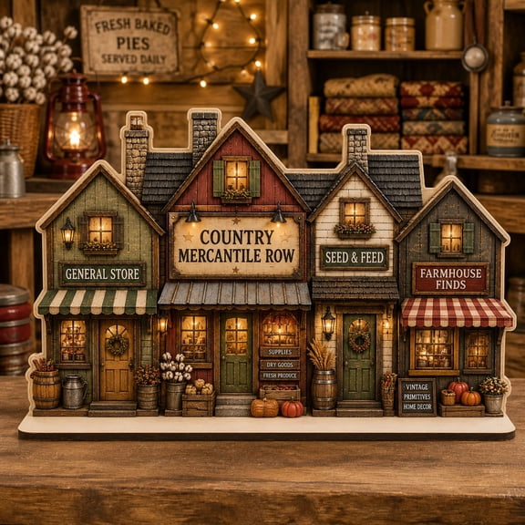 Rustic Country Mercantile Wooden Block Shelf Display for Farmhouse Decor