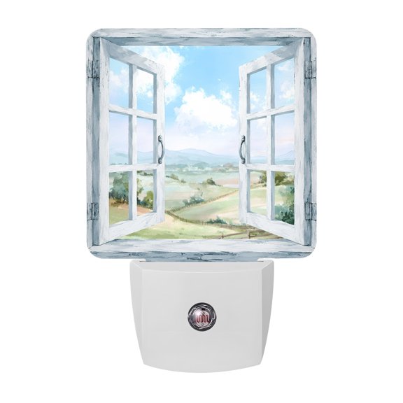 Rustic Country Night Lights Plug Into Wall, LED Dusk to Dawn Sensor Night Light, Farmhouse Hills Trees Pastoral Field Retro Nightlight for Bedroom Bathroom Living Room Hallway Home Wall Decor