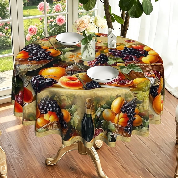 Rustic Country Red Apple Floral Checkered Print Round Tablecloth, Patio Vacation Rental Harvest Dining Decor, Thanksgiving & Christmas Gift