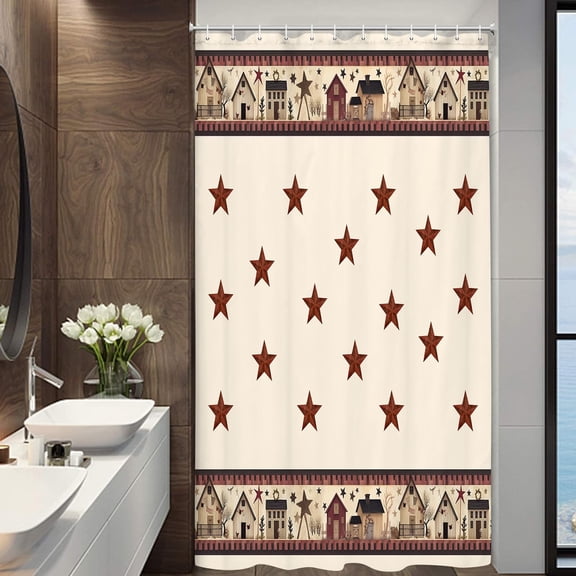 Rustic Country Shower Curtains, Primitive Barn Star Relax Bath Outhouse Christmas Farmhouse Shower Curtain for Bathroom Decor Polyester Fabric Bath Curtain and Hooks 36x70inches\u2026