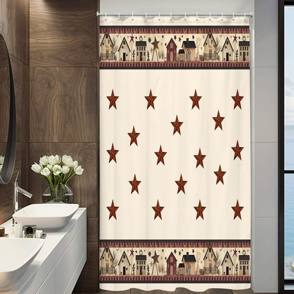 Rustic Country Shower Curtains, Primitive Barn Star Relax Bath Outhouse Christmas Farmhouse Shower Curtain for Bathroom Decor Polyester Fabric Bath Curtain and Hooks 36x70inches\u2026