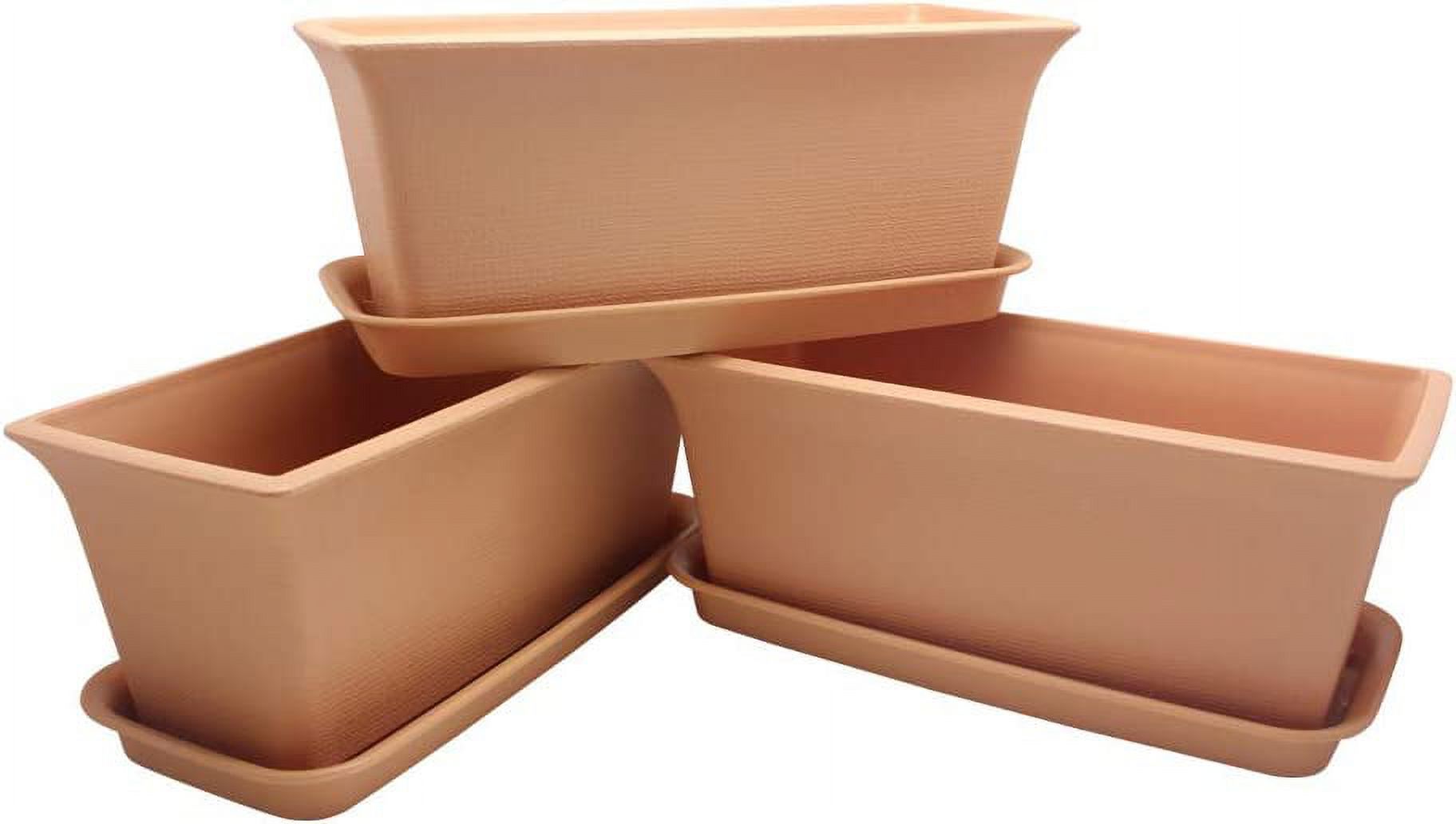 Rustic Country Style Plastic Rectangular Planter Pots with Saucers