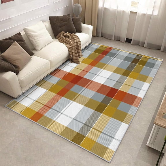 Rustic Country Tartan Area Rug, Buffalo Plaid Gingham Pattern Indoor Carpet, Washable Non Slip Low Pile Soft Thin Rug for Living Room Bedroom Home Decor Mat 2x3ft