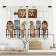 thumbnail image 1 of Rustic Country Wooden Kitchen Curtains Short Small Fork Spoon Rod Pocket Wood Plank Farm Farmhouse Navy Blue White Simple Bedroom Living Room Treatment Fabric 2 Panels 26Wx36H Inch, 1 of 5