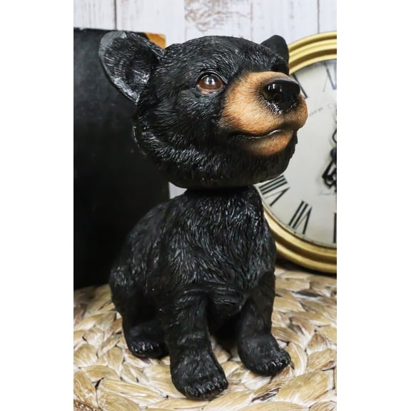 Rustic Country Woodlands Forest Black Bear Cub Bobblehead Decor Figurine 6"H
