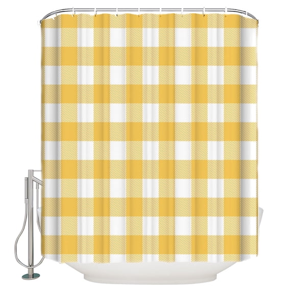 Rustic Country Yellow and White Buffalo Lattice Checked Shower Curtain for Bathroom, Farm Style Waterproof Shower Curtains Washable Quick Dry with Hooks Bathtub Curtains 72x72 IN