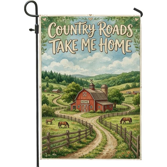 Rustic Countryside Horse Garden Flag Double Sided Burlap 12x18 Inch Green Outdoor Yard Porch