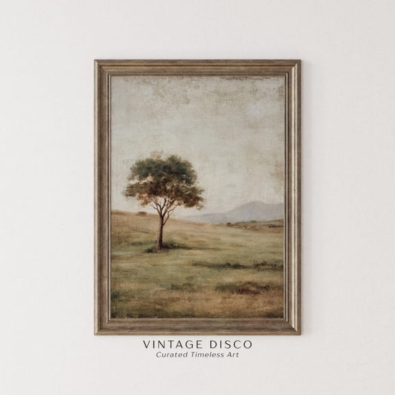 Rustic Countryside Lone Tree Peaceful Natural Pastoral Landscape Earth Tone Wall Art