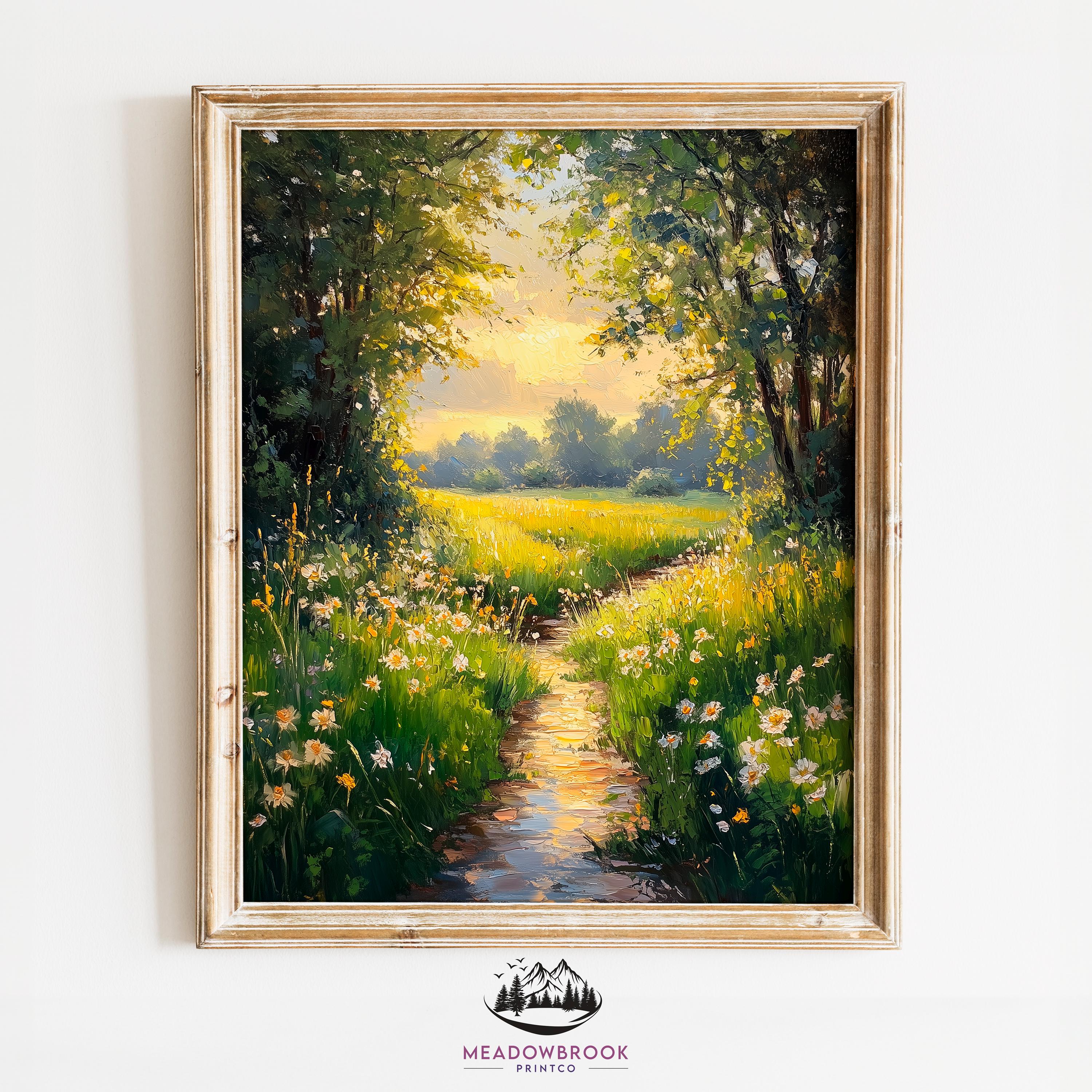 Rustic Countryside Meadow - Earthy Landscape Art, Wall Decor, Vintage ...