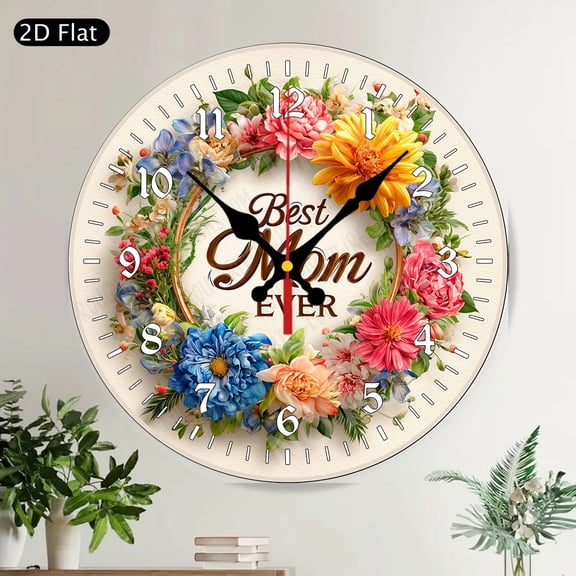Rustic Covered Bridge Nature Landscape Round Wall Clock Vibrant Floral Stream Design Silent Decorative Home Decor
