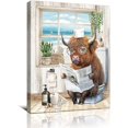 thumbnail image 1 of Rustic Cow Bathroom Decor Highland Cow Wall Art Cute Cow Sitting On The Toilet Painting Farmhouse Bathroom Wall Decor Funny Cow Canvas Wall Art Cow Pictures Kids Bathroom Wall Decor Framed 12x16 Inch, 1 of 6