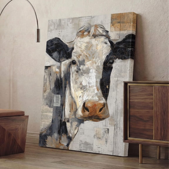 Rustic Cow Face Print Farmhouse Wall Art Vintage Dairy Animal Kitchen Decor, Unframed Paper Poster 11x14in