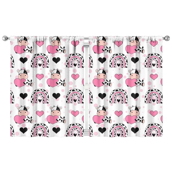 Rustic Cow Print Kitchen Curtains 2 Pack - Highland Bull Design, Semi-Sheer Farmhouse Caf Curtains, 42x54 Inch, Easy Care