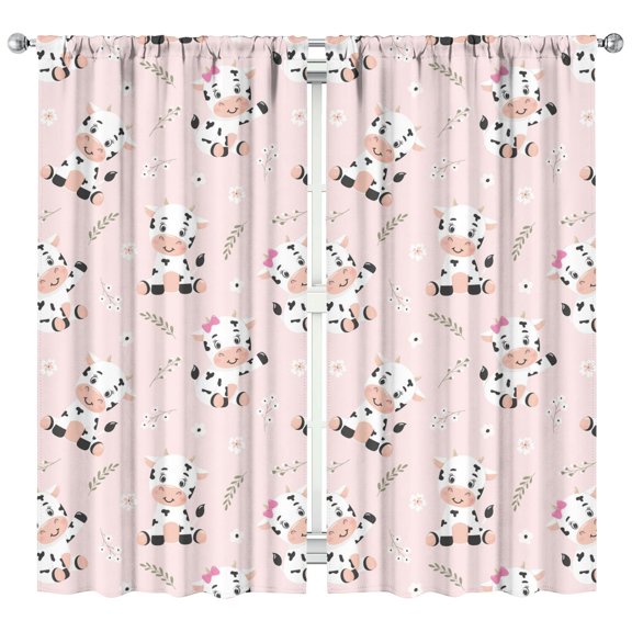 Rustic Cow Print Kitchen Curtains 2 Pack - Highland Bull Design, Semi-Sheer Farmhouse Caf Curtains, 42x84 Inch, Easy Care