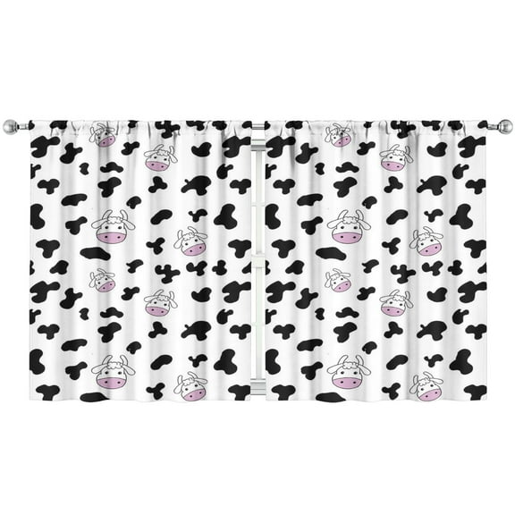 Rustic Cow Print Kitchen Curtains 2 Pack - Highland Bull Design, Semi-Sheer Farmhouse Caf Curtains, 52x63 Inch, Easy Care