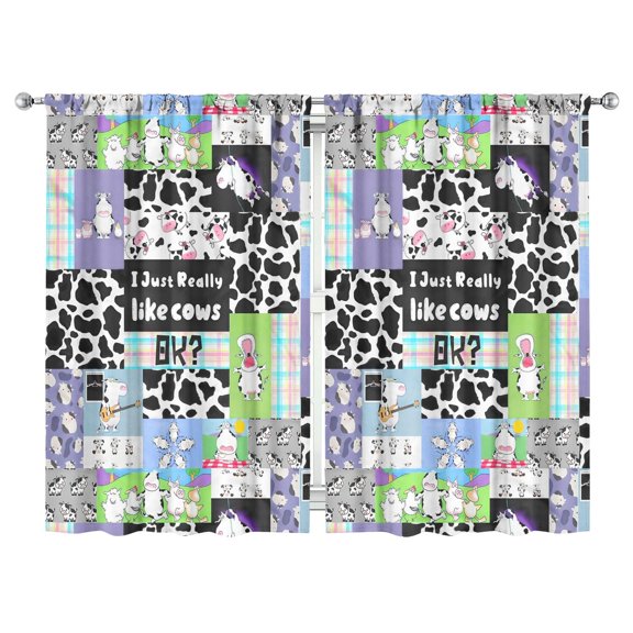 Rustic Cow Print Kitchen Curtains 2 Pack - Highland Bull Design, Semi-Sheer Farmhouse Caf Curtains, 52x84 Inch, Easy Care