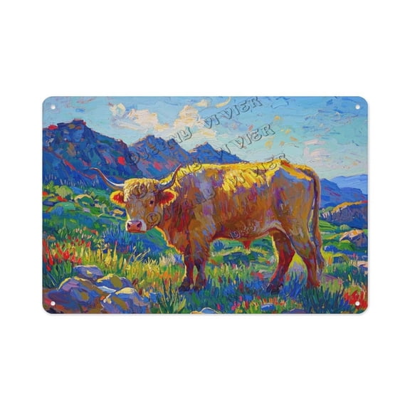Rustic Cow Tin Sign 8x12 Inch Metal Wall Art for Farmhouse Living Room or Kitchen Ideal Gift for Animal Lovers and Farm Enthusiasts