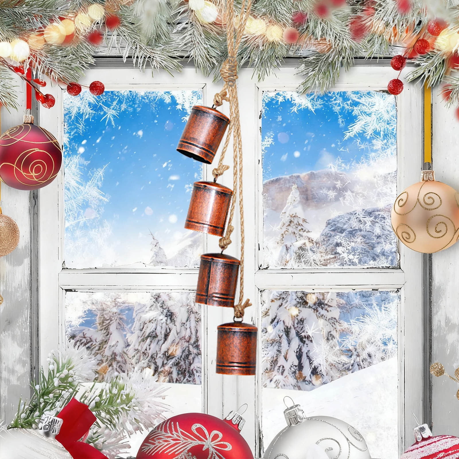 Rustic Cowbell Wind Chime - Farmhouse Christmas Decor with Hemp Rope,  Vintage Metal Bells for Porch Wall Holiday Decorating (Shabby Chic Style) -  Walmart.com, image size:1600x1600