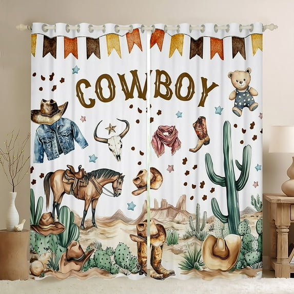Rustic Cowboy Curtains 52x84 inch for Cabin Lodge,Farmhouse Cow 30%-50% Blackout Curtains 30-50%,Western Horse Curtains Drapes,Bull Skull Window Treatments 2 Panels for Living Room