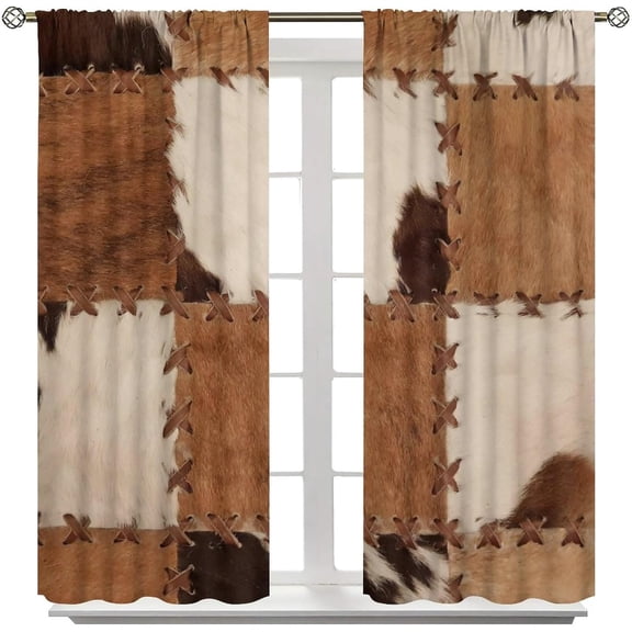 Rustic Cowhide Animal Curtains, 52x84in, 2 Panels, Blackout, Unisex, Bedroom/Living Room/Dining Room