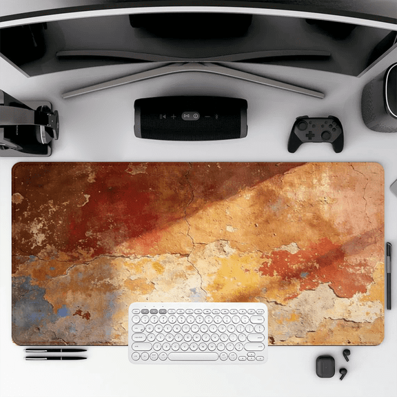 Rustic Cracked Wall Design Mouse Pad 35.4 x 15.8 inches Rubber Desk Mat for Office and Home Use