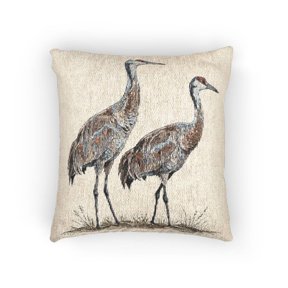 Rustic Crane Pair Gray and Brown Decorative Woven Pillow, Cotton-Polyester Shell, Wildlife Art