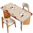 thumbnail image 1 of Rustic Crane Table Cloths for 3 Foot Rectangle Tables, Vintage Red Teal Spring Floral Botanical Patio Waterproof Elastic Fitted Tablecloths, Washable Rectangular Table Cover for Camping, 1 of 8