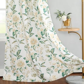 VOGOL Rustic Cream Wild Flower Drape, Grommet Room Darkening Window Treatments for Farmhouse Cafe, 52 x 84 in, 2 Panels