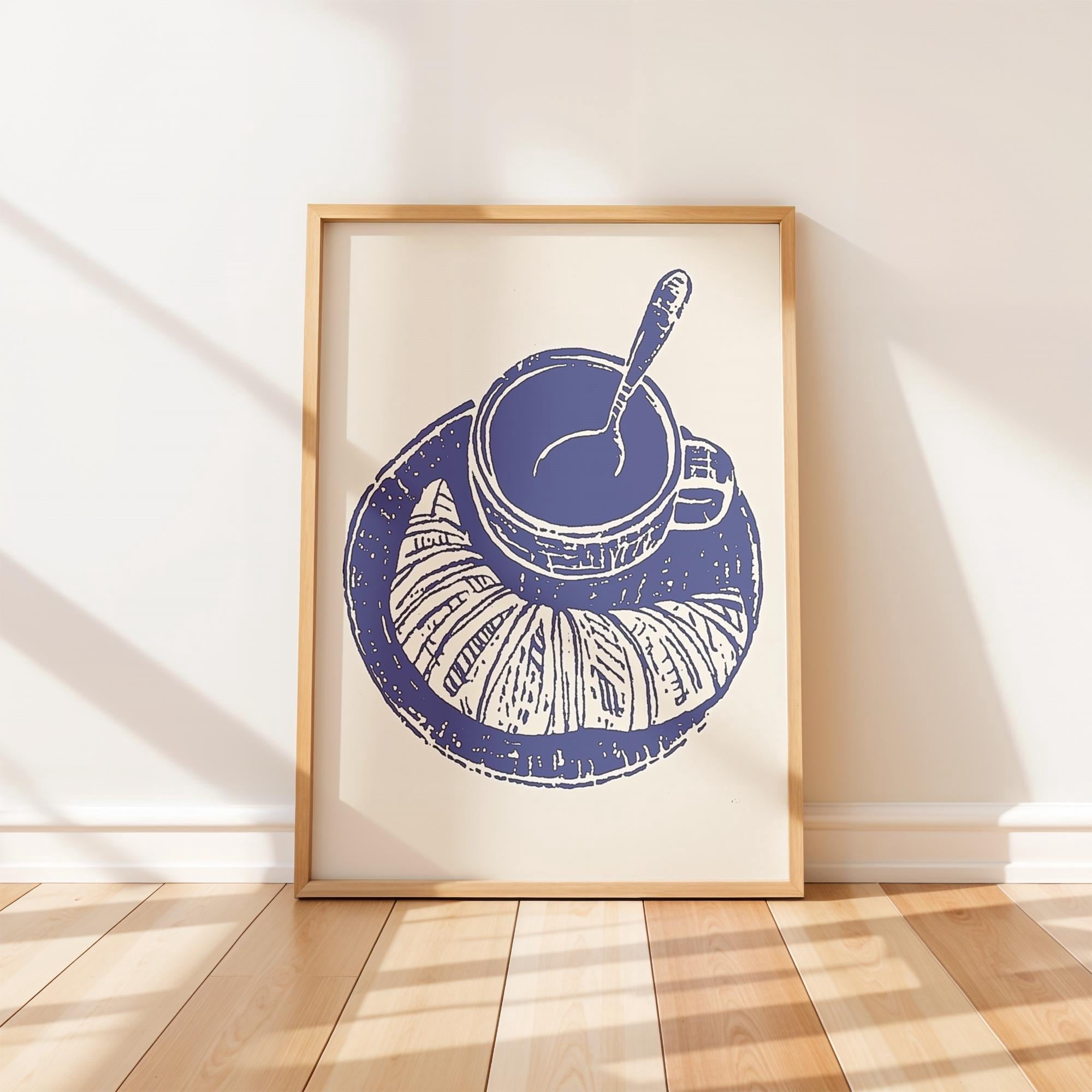 Rustic Croissant And Espresso Linocut Cafe Decorative Wall Art Poster ...