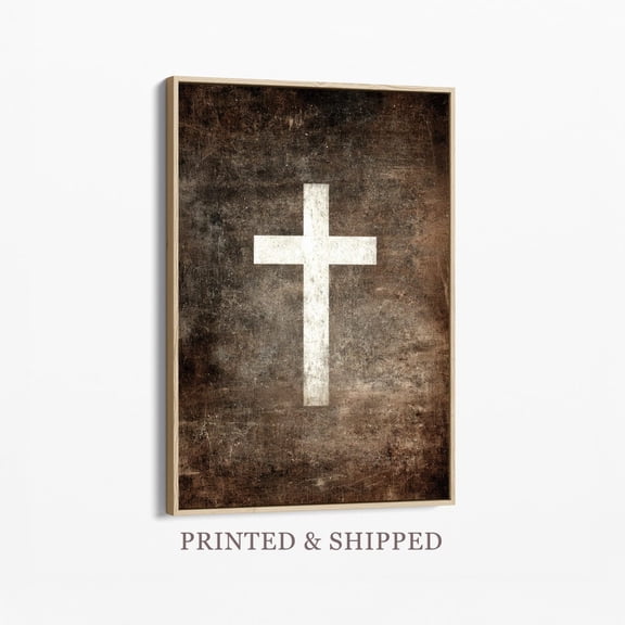 Rustic Cross Painting Canvas Print With Religious Wall Art