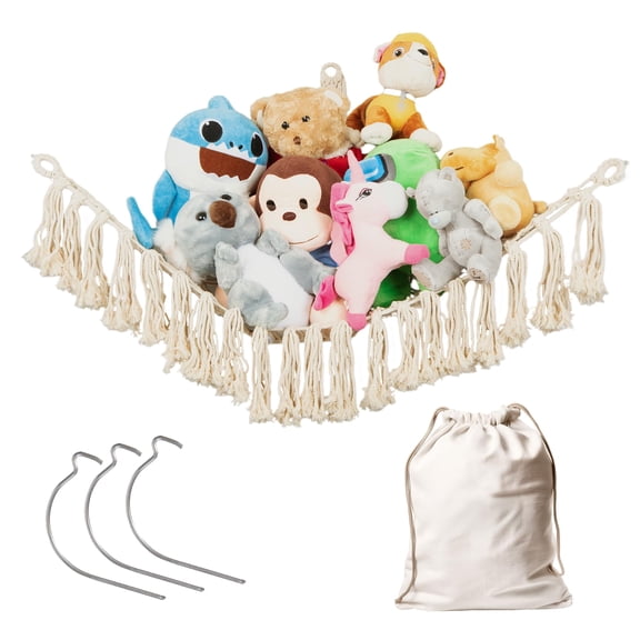 Rustic Curiosities Large Stuffed Animal Hammock Corner - Easy To Install Without Drywall Anchor - Stuffy Storage Teddy Bear Net For Bedroom - Plush Organizer Toy Holder For Kids Room