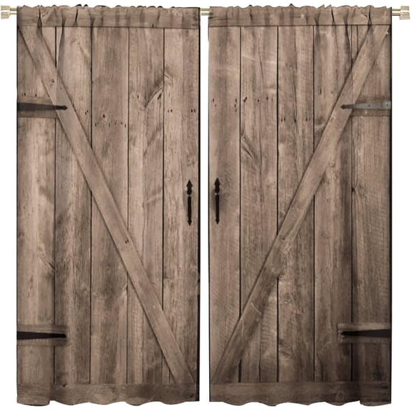 Rustic Curtai Old Wooden Door with Planks Rustic Country Life Themed for Rustic Curtains for Living Room Bedroom Blackout Rod Pocket Printed Window Drapes 2 Panel 52x84in