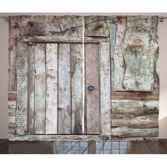 Ambesonne Rustic Curtains 2 Panel Set, Old Barn Door Cottage, 108" x 63", Warm Taupe Cocoa