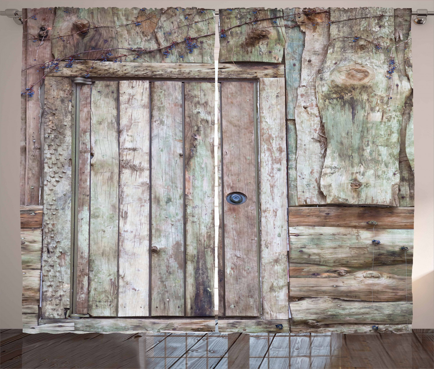 Ambesonne Rustic Curtains 2 Panel Set, Old Barn Door Cottage, 108" x 84", Warm Taupe Cocoa