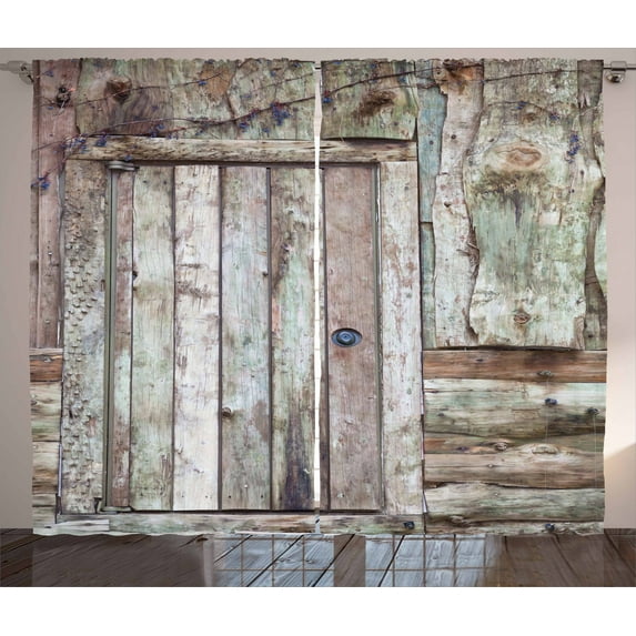 Ambesonne Rustic Curtains 2 Panel Set, Old Barn Door Cottage, 108" x 90", Warm Taupe Cocoa