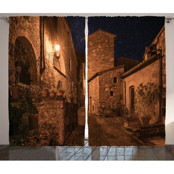 Ambesonne Vintage Curtains 2 Panel Set, Medieval Town Street, 108" x 90", Tan