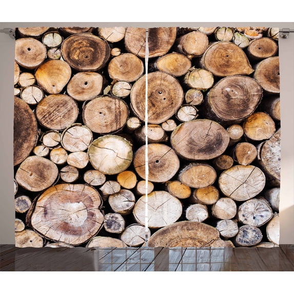 Ambesonne Rustic Curtains 2 Panel Set, Wooden Logs Oak Tree, 108" x 84", Pale Sand Brown
