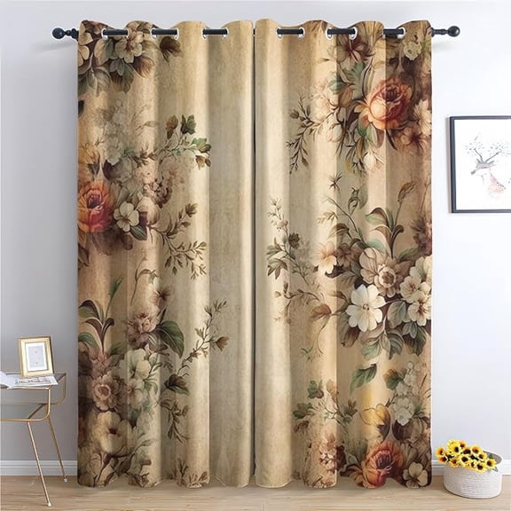 Rustic Curtains For Bedroom Living Room, Vintage Floral Blackout Curtains & Home Decor, Shabby Chic Window Curtains, Thermal Room Darkening Grommet Drapes 53"W x 84"L (Pack of 2)