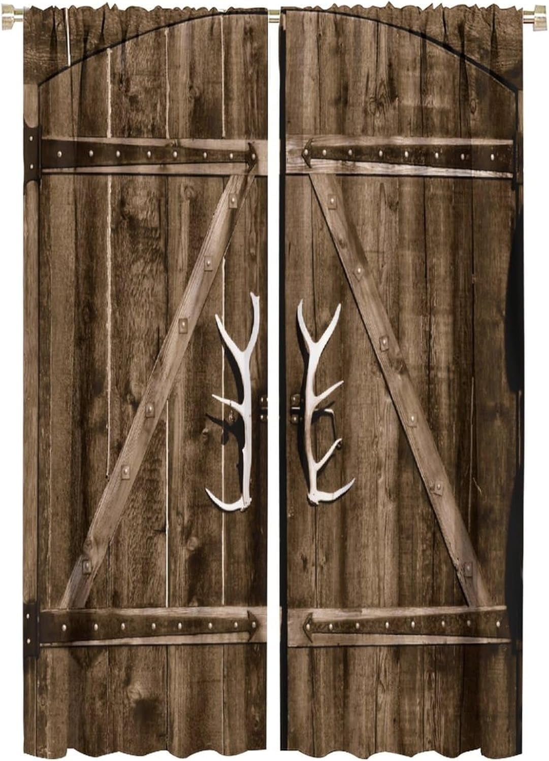 Rustic Curtains Brown Western Farmhouse Antler Door Pattern Blackout Print Rod Pocket Window Drapes for Bedroom Living Room 42x63in