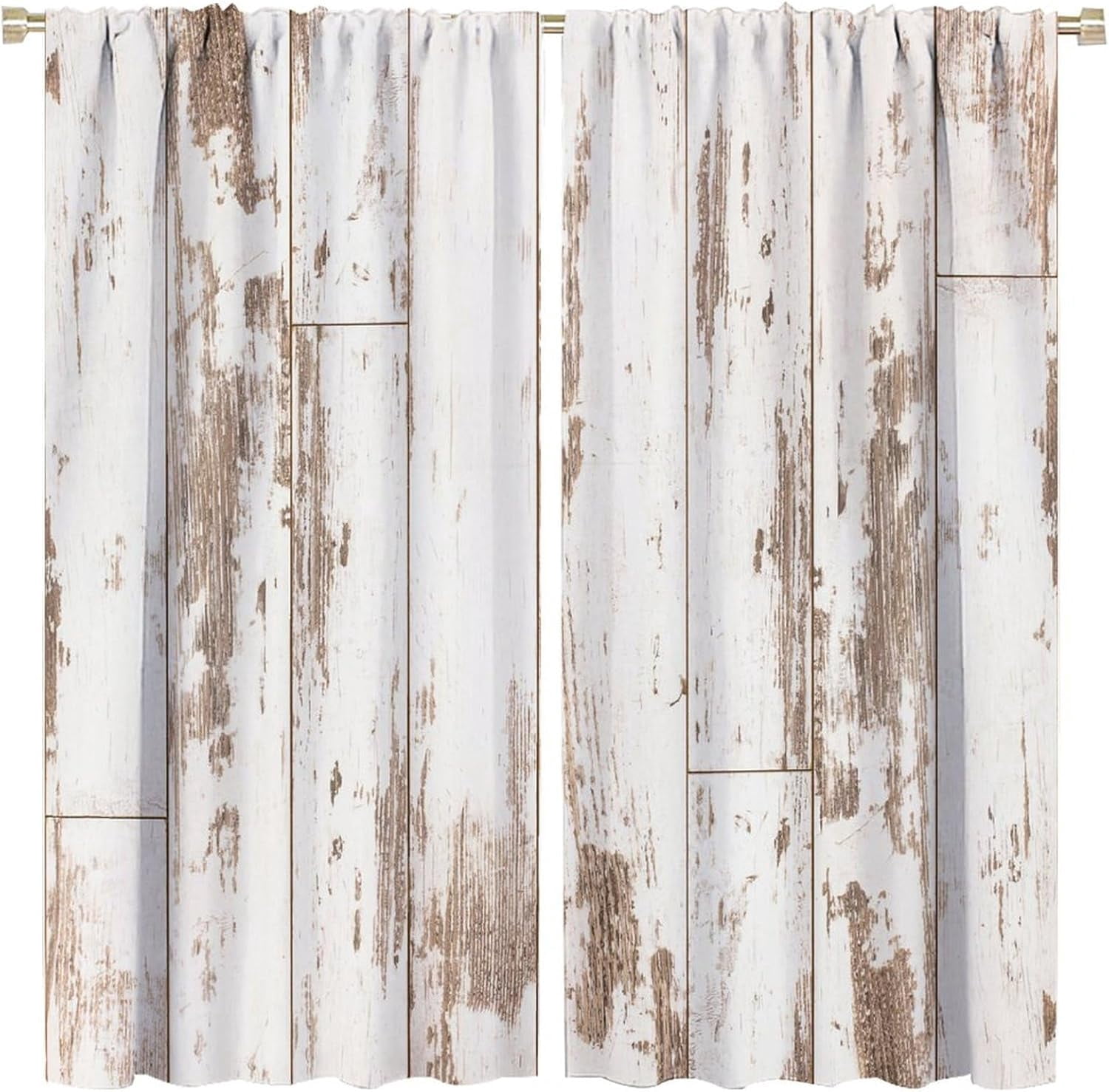 Rustic Curtains Farmhouse Wood White Blackout Print Rod Pocket Window Drapes for Bedroom Living Room 42x54in